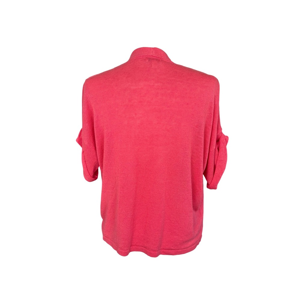 J. Jill Womens Cardigan Size M Pink Linen Blend Open Front Short Sleeve Sweater - Picture 7 of 8